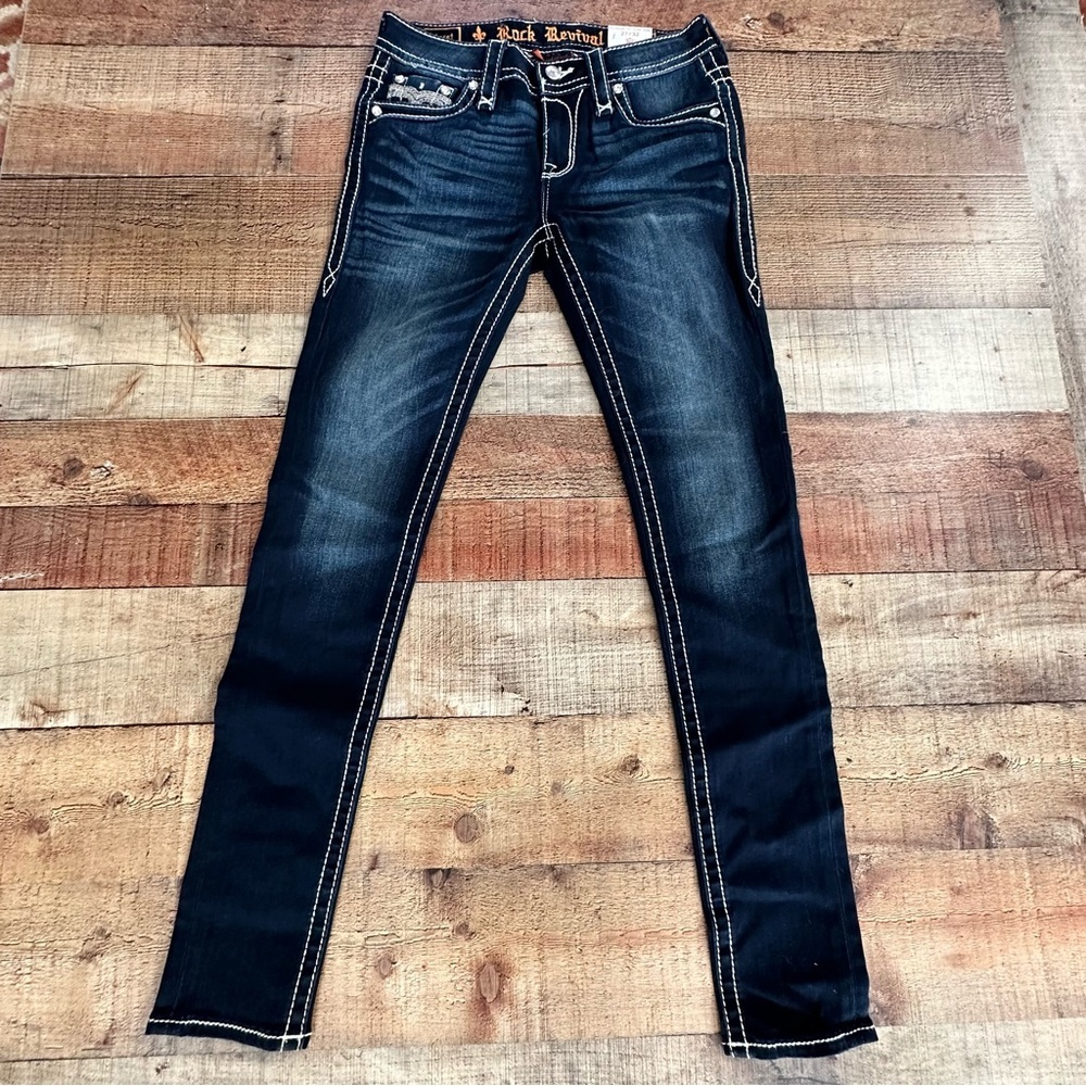 Rock Revival Dark Blue Skinny Jeans claret mid-rise skinny 27/32